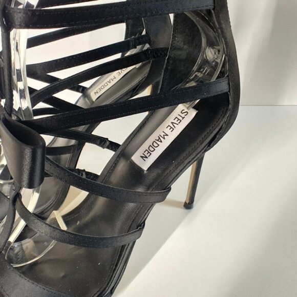 NWOT Steve Madden Sinclair Black Strappy Heels With Rhinestone Bows, size 10 - Picture 5 of 11